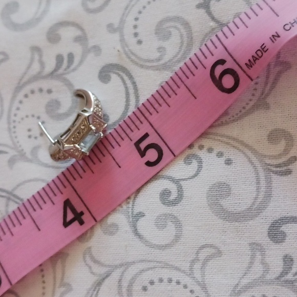 Silver Tone Aquamarine Crystal Earrings - Picture 5 of 5